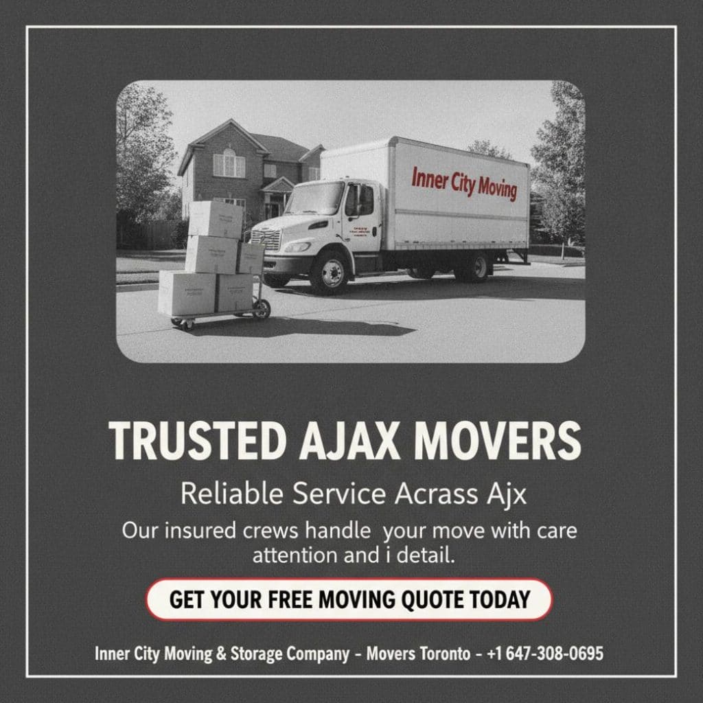 Clean moving truck and stacked boxes for Ajax movers in Ajax, ON