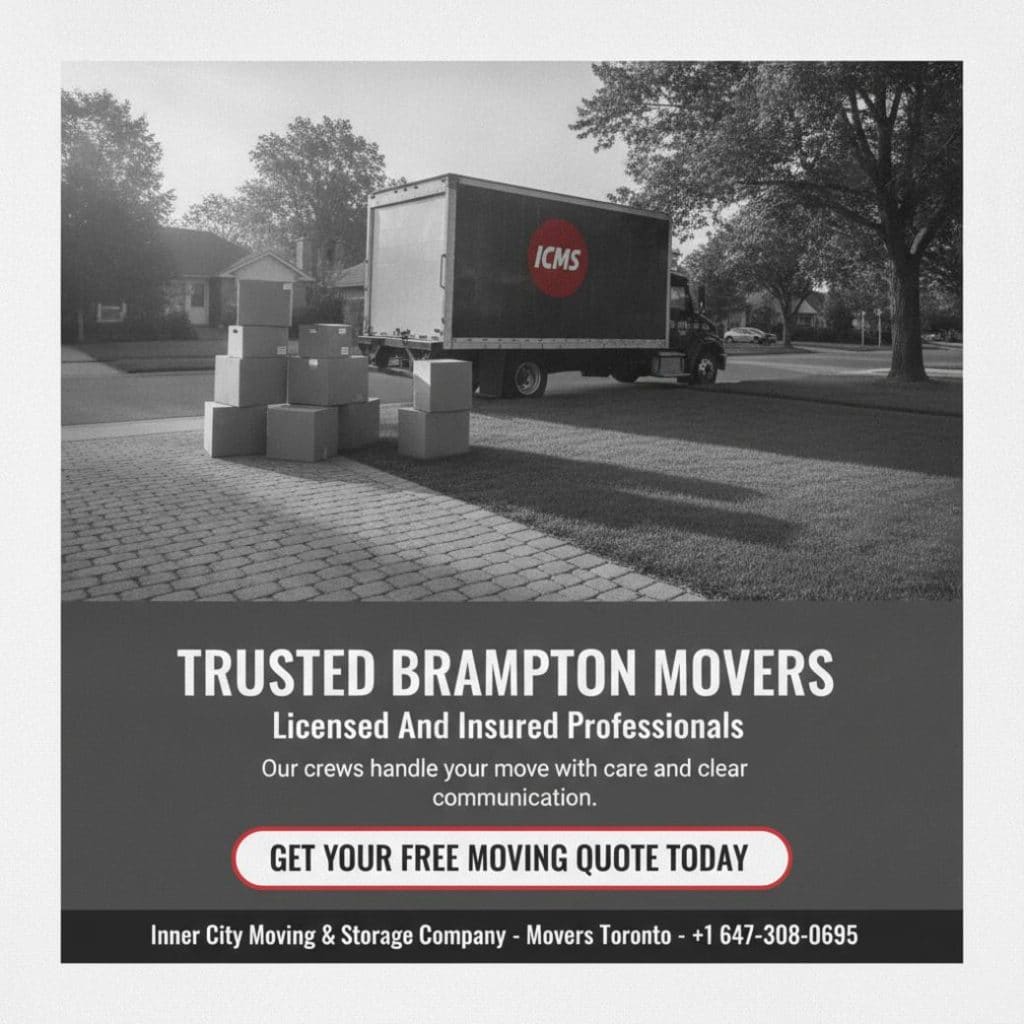 Bright moving truck and boxes with Brampton movers near Queen Street