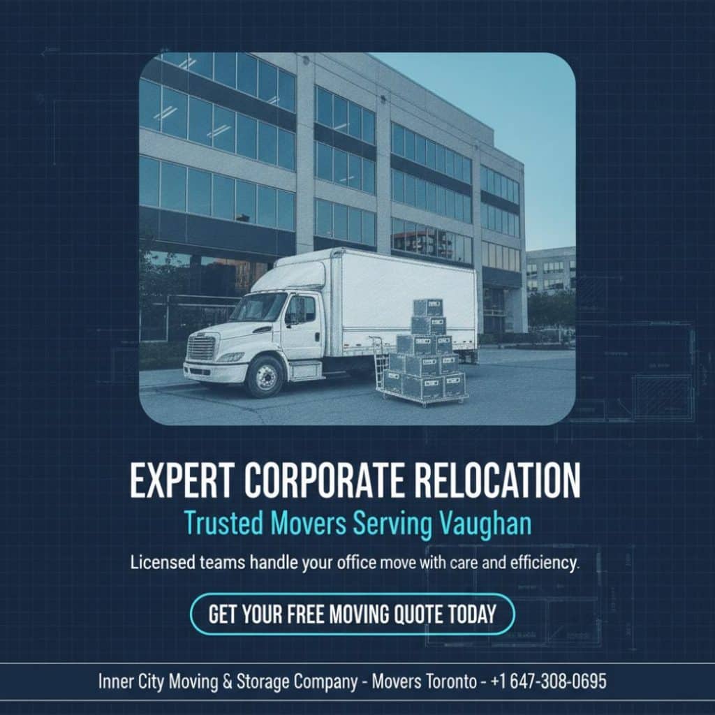 How Corporate Relocation in Vaughan Can Simplify Your Move 1 Corporate relocation truck and packed boxes near Vaughan Mills