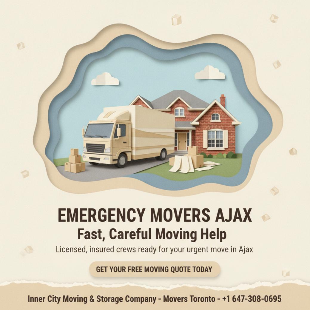 Licensed emergency movers loading truck Ajax, ON peaceful daylight