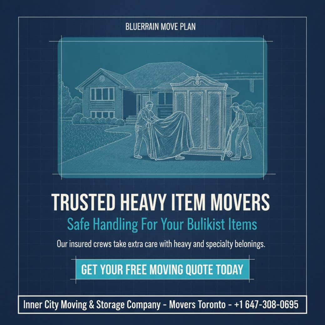 Professional heavy item movers carefully handling furniture in Oakville