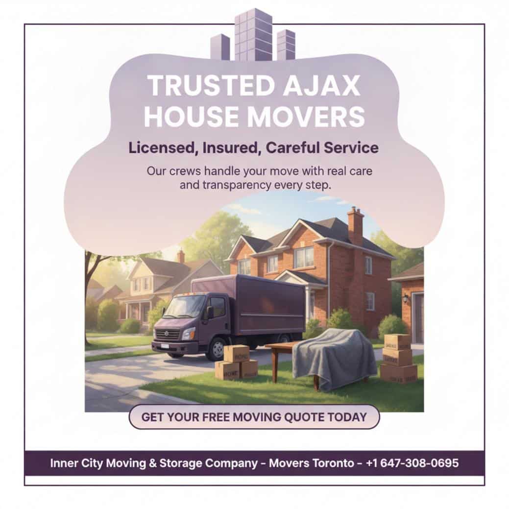 Moving truck and packed boxes for house movers Ajax ON