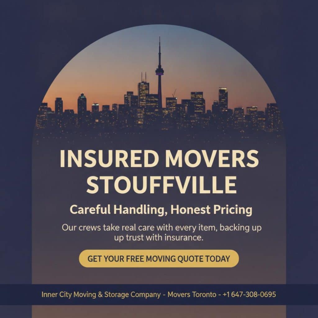 Insured movers handling careful packing in Stouffville, ON driveway