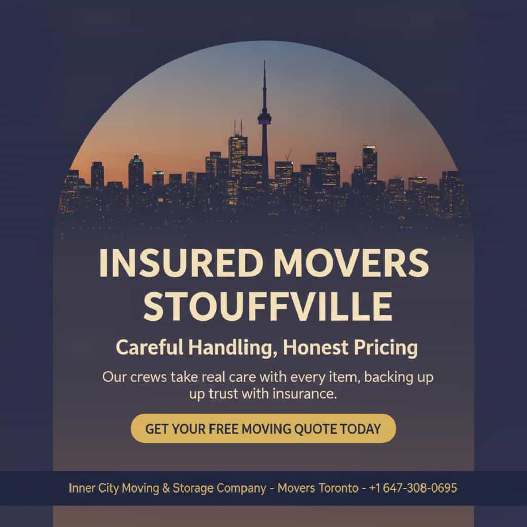 Insured movers handling careful packing in Stouffville, ON driveway