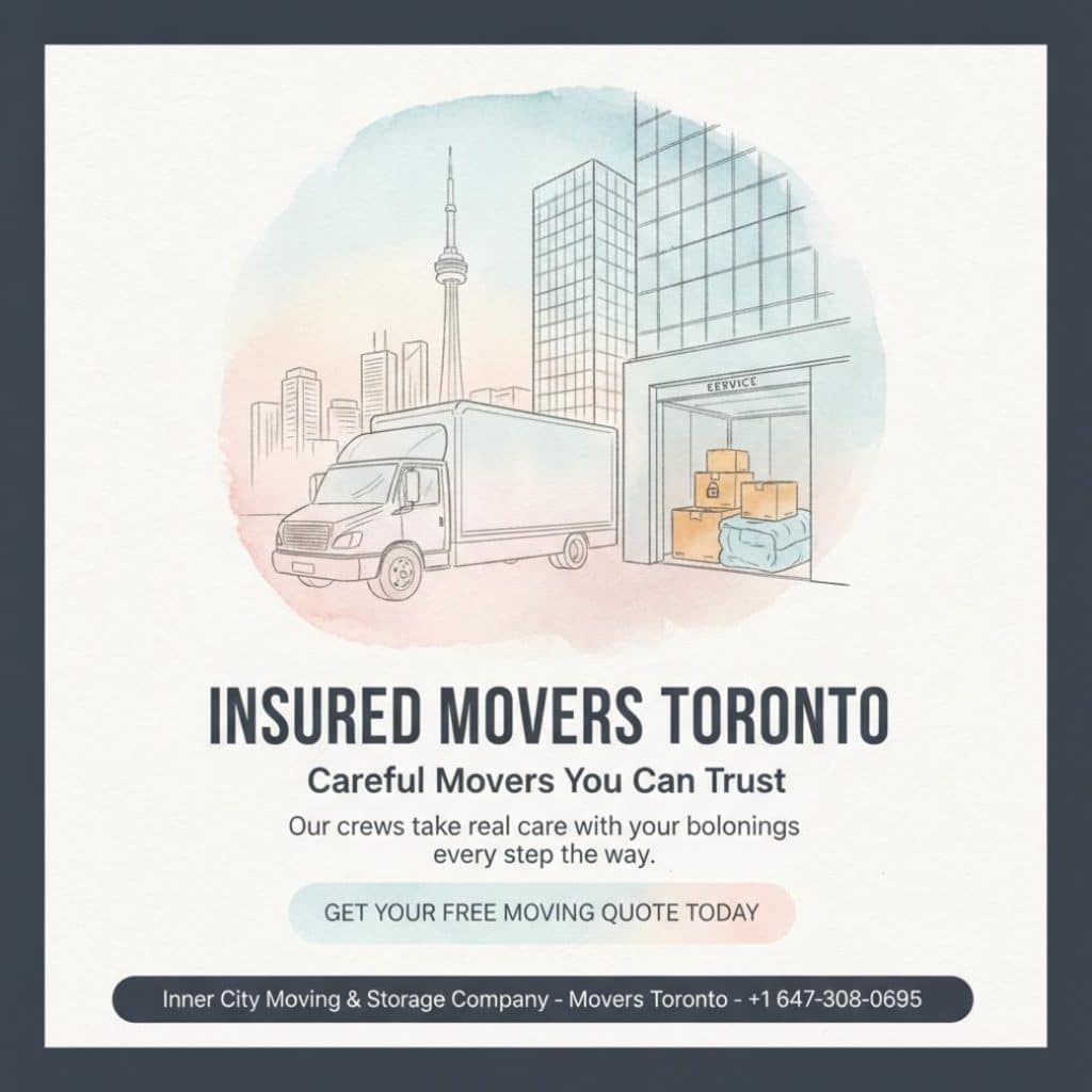Insured movers Toronto truck at downtown condo building in Toronto, ON