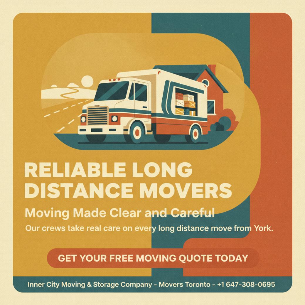 How Long Distance Movers in York Help You Move Across Canada Long distance movers truck and boxes in York, ON neighborhood