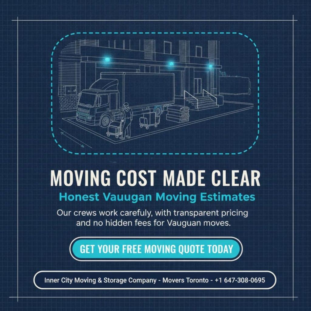 Professional moving truck and crew preparing for moving cost Vaughan in Vaughan, ON.