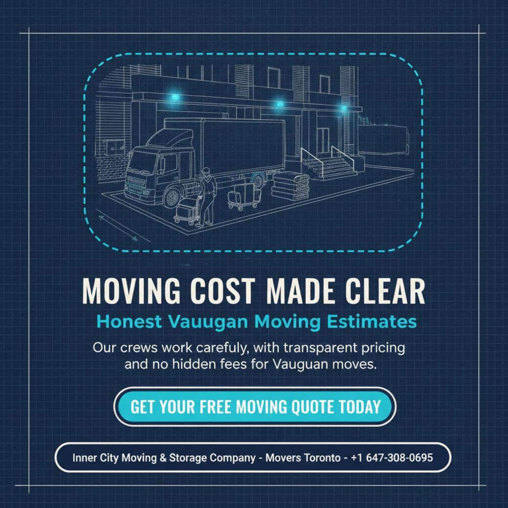 Professional moving truck and crew preparing for moving cost Vaughan in Vaughan, ON.