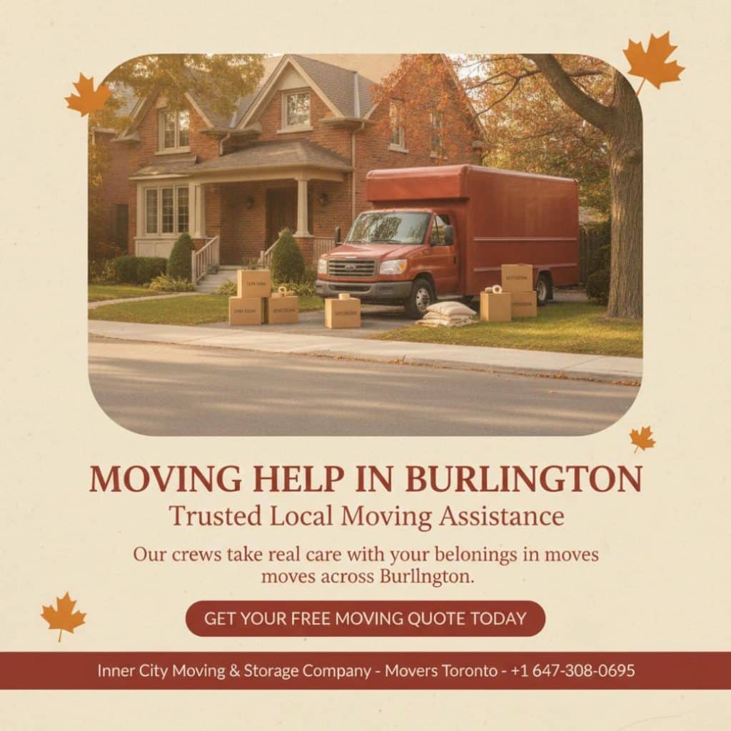 Moving help with boxes and truck in Burlington ON residential area