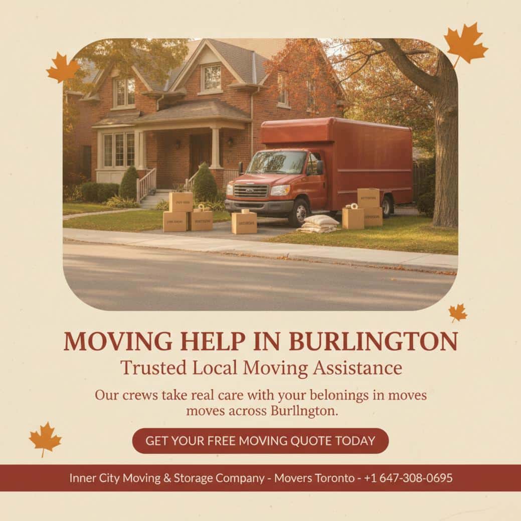 Moving help with boxes and truck in Burlington ON residential area