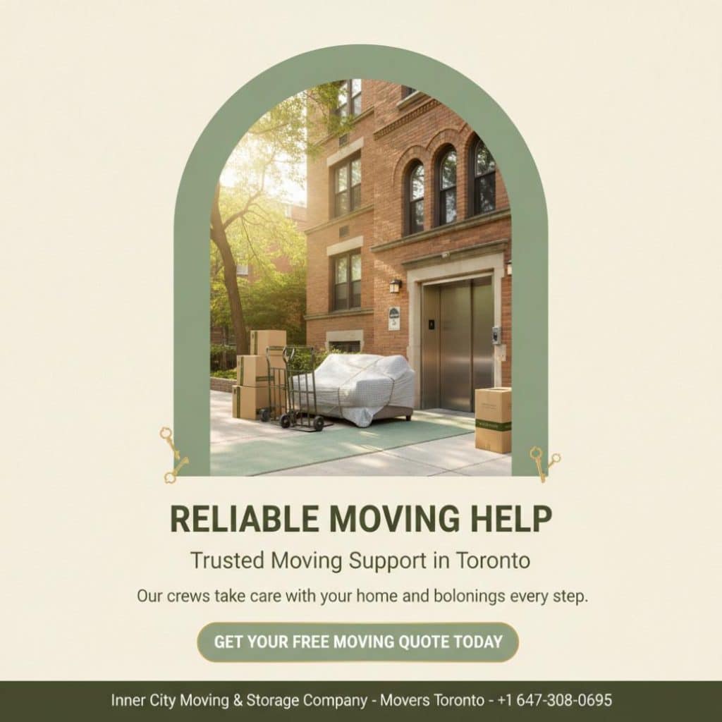 Moving help in Toronto outside apartment with boxes and dolly
