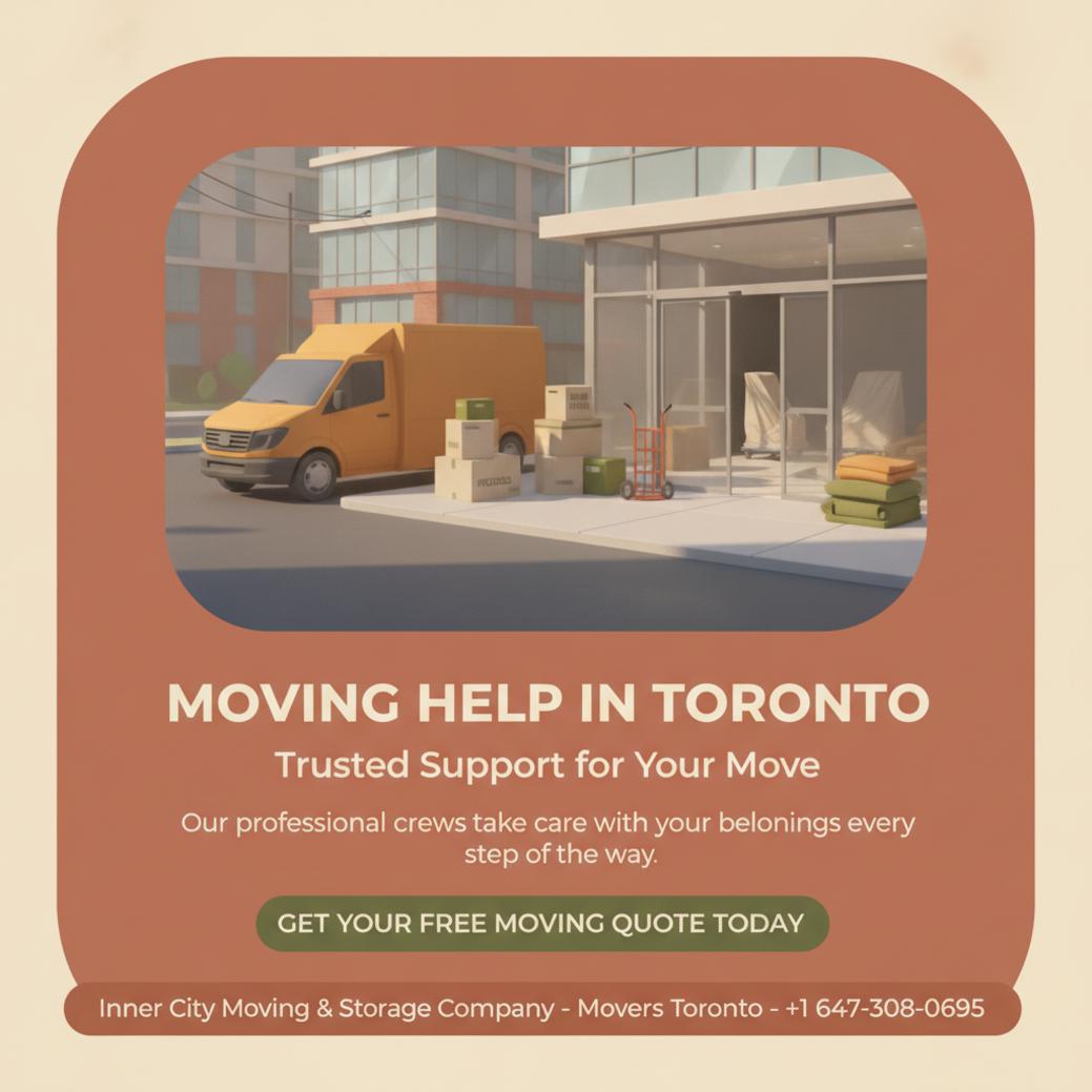 How Moving Help in Toronto Makes Your Day Easier Moving help Toronto van and packed boxes near downtown condo