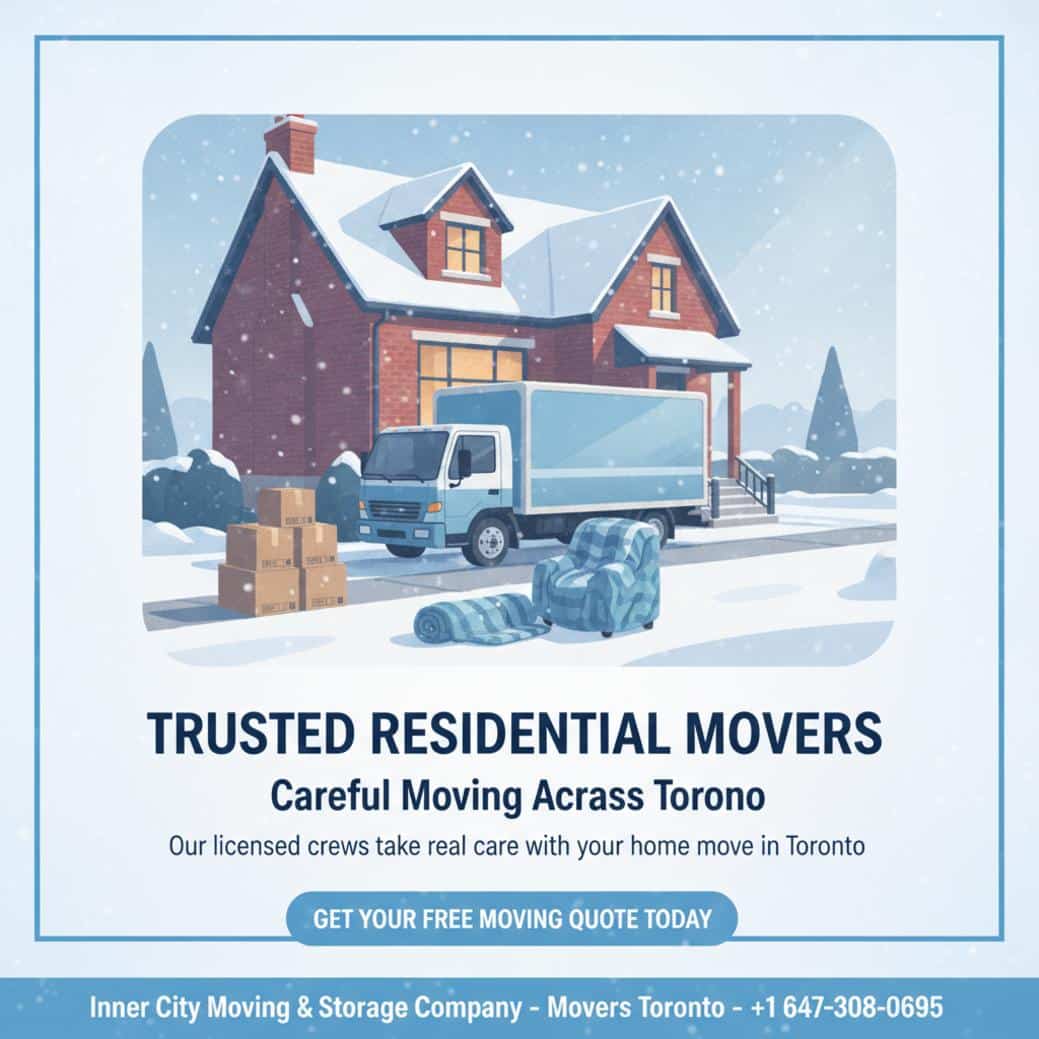 Residential movers Toronto moving boxes outside Toronto brick house