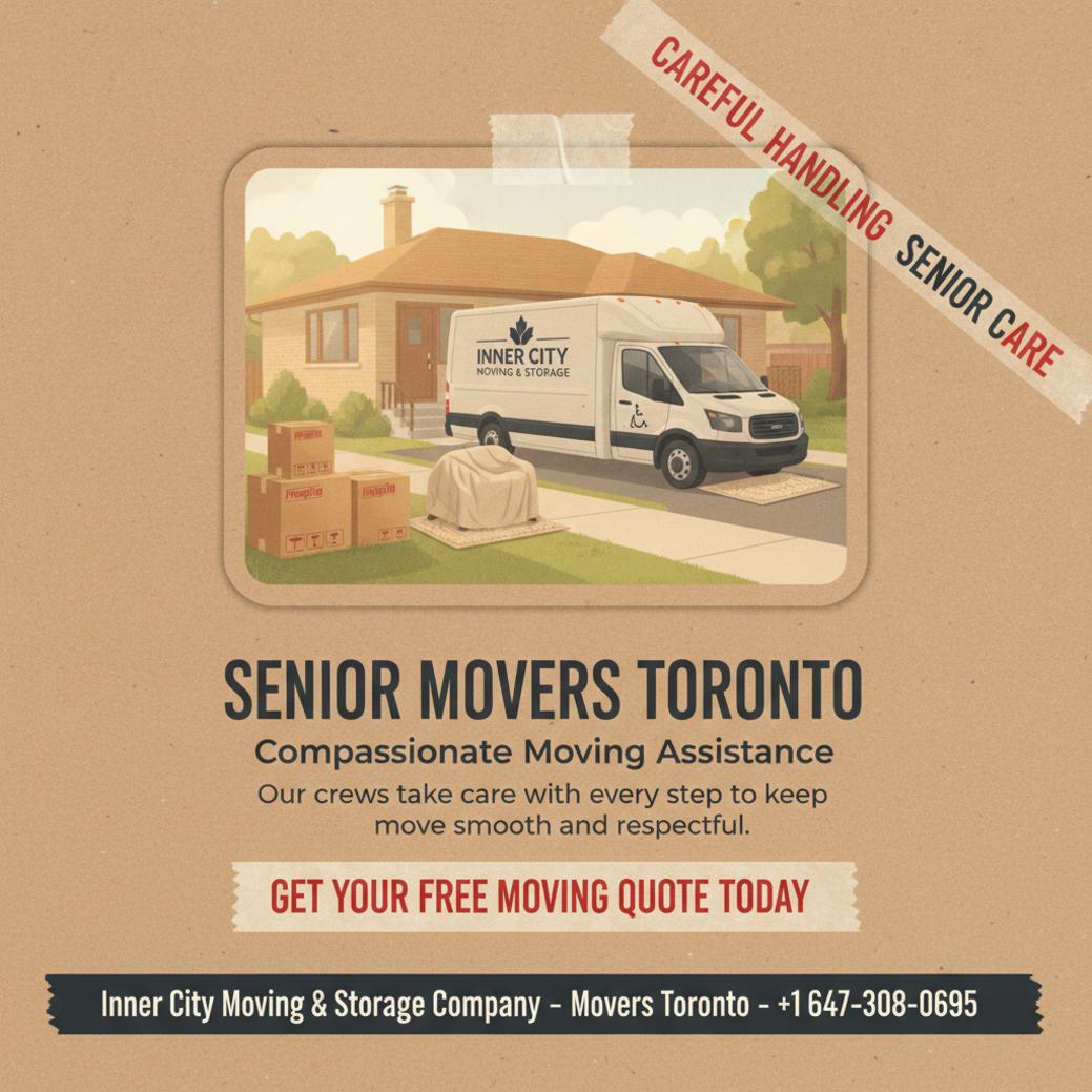 Senior movers Toronto moving van with packed boxes outside Toronto home