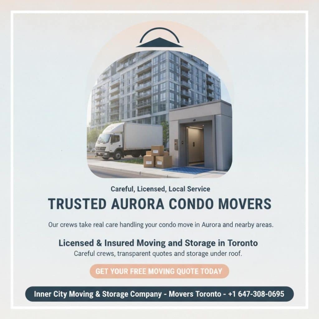 Inner City Moving & Storage truck at Aurora condo building, condo movers Aurora