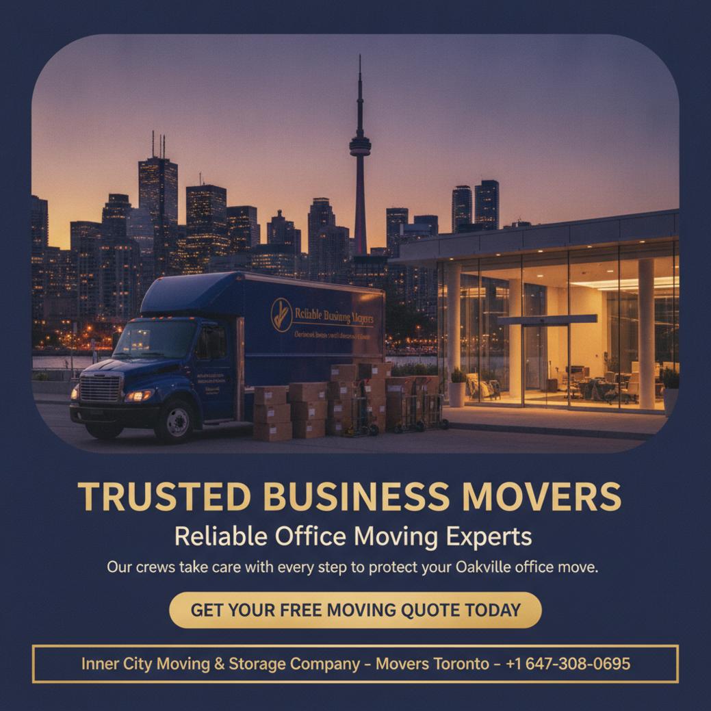 Business movers Oakville near lakeshore office building with truck