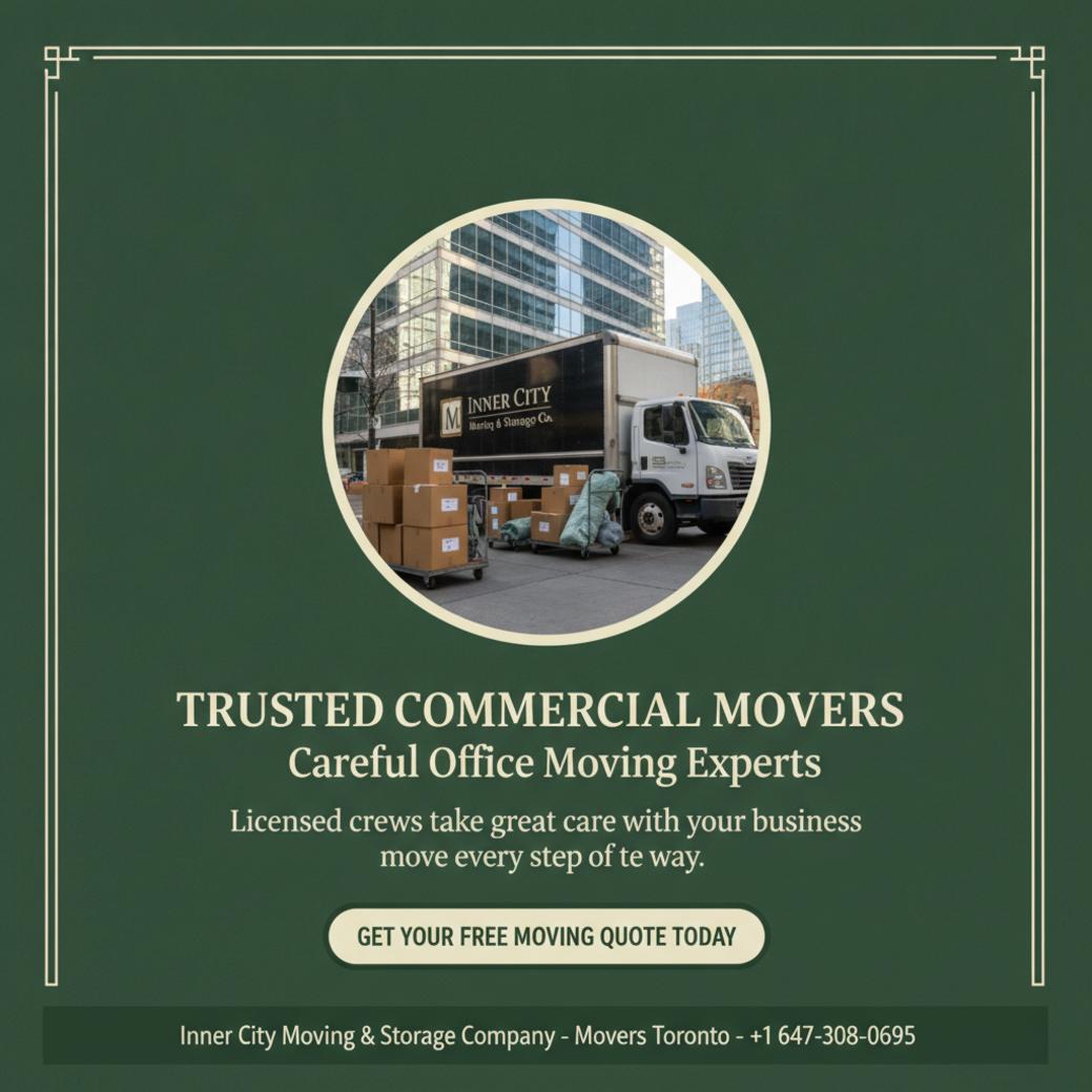 How Commercial Movers in Toronto Simplify Your Office Move Inner City Moving & Storage truck outside office building commercial movers Toronto