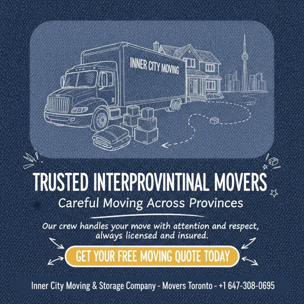 Interprovincial movers loading boxes outside a Mississauga home