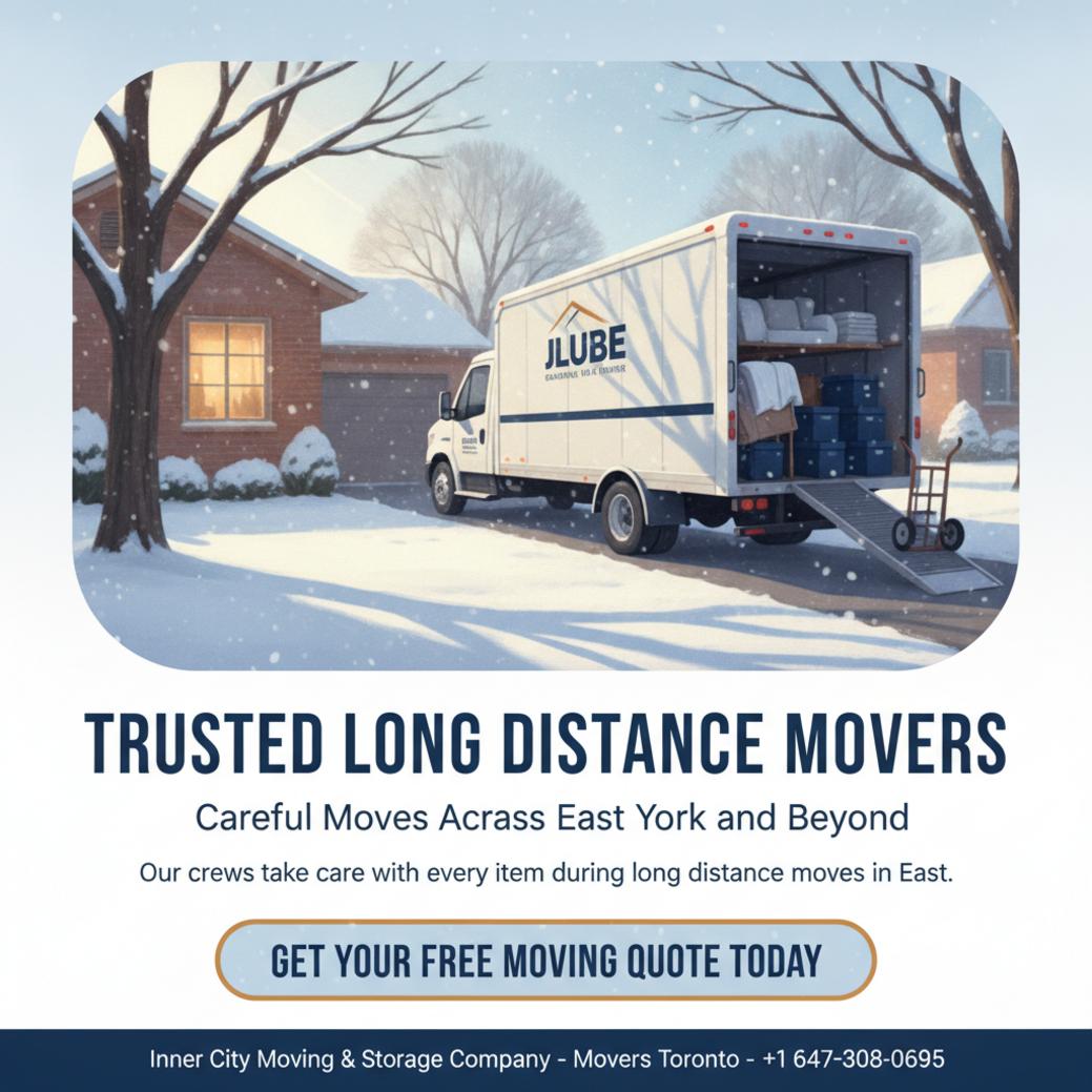 Inner City Moving & Storage truck loaded for long distance movers East York residential street