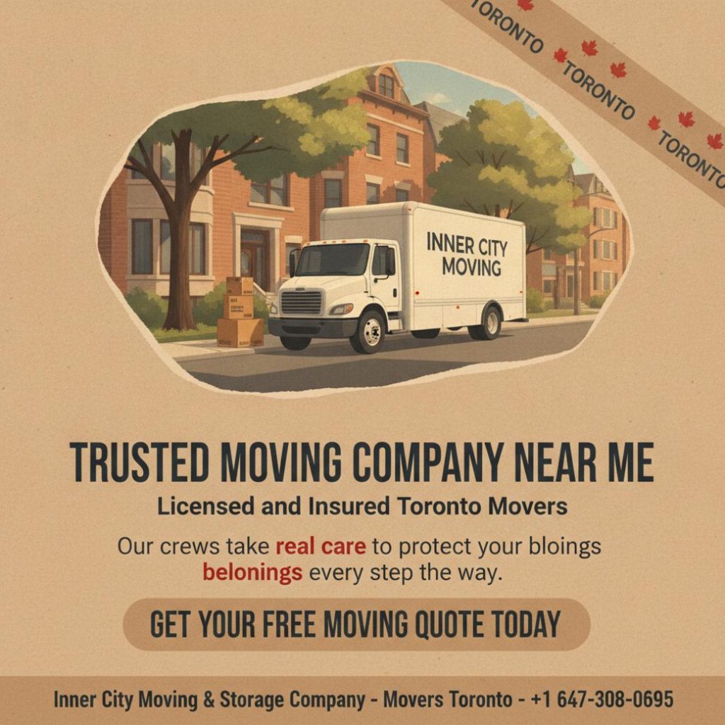 Finding a Moving Company Near Me in Toronto You Can Trust 1 Moving company near me truck and boxes in Toronto street scene
