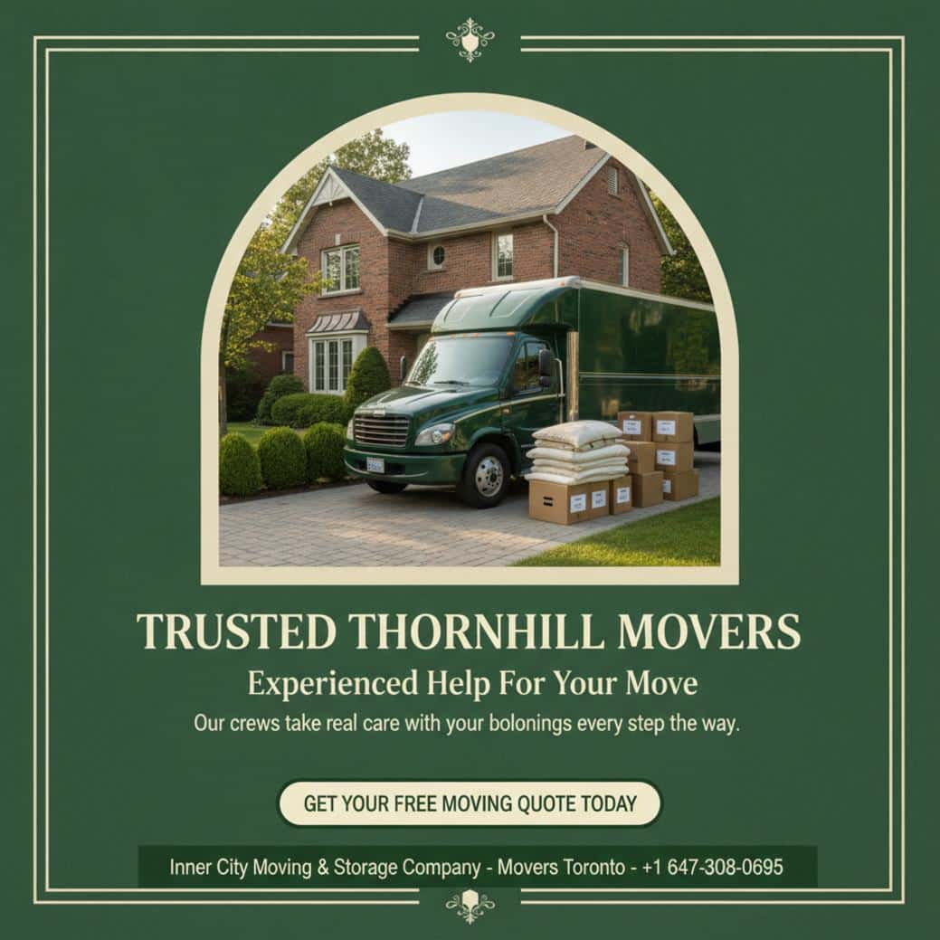 Moving truck with boxes and furniture outside home - moving services Thornhill