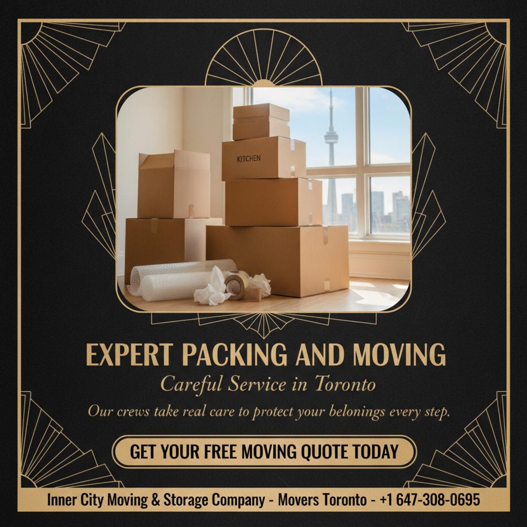 Neatly stacked moving boxes with packing materials - packing and moving Toronto