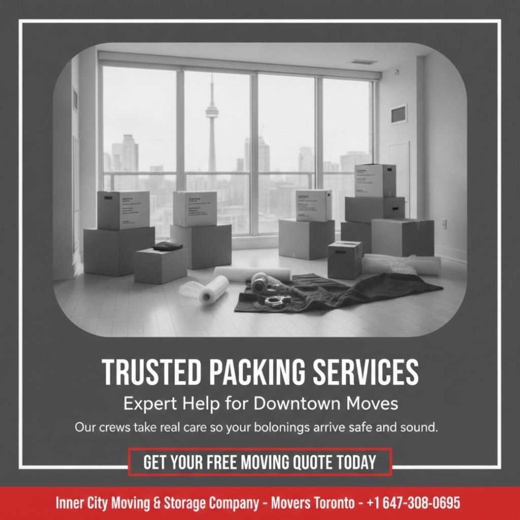 Packing services Downtown Toronto with neatly stacked labeled boxes in condo