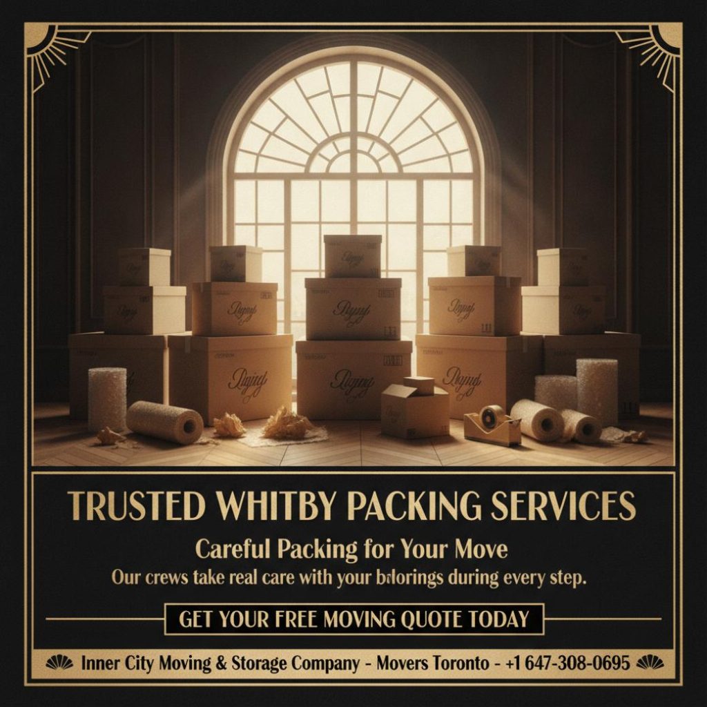 Labeled moving boxes and packing materials for packing services Whitby move
