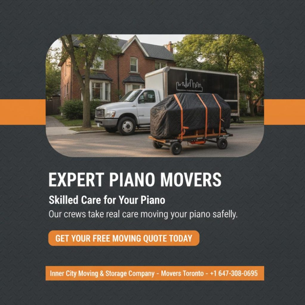 Blanket-wrapped piano on dolly - piano movers Toronto, Toronto ON