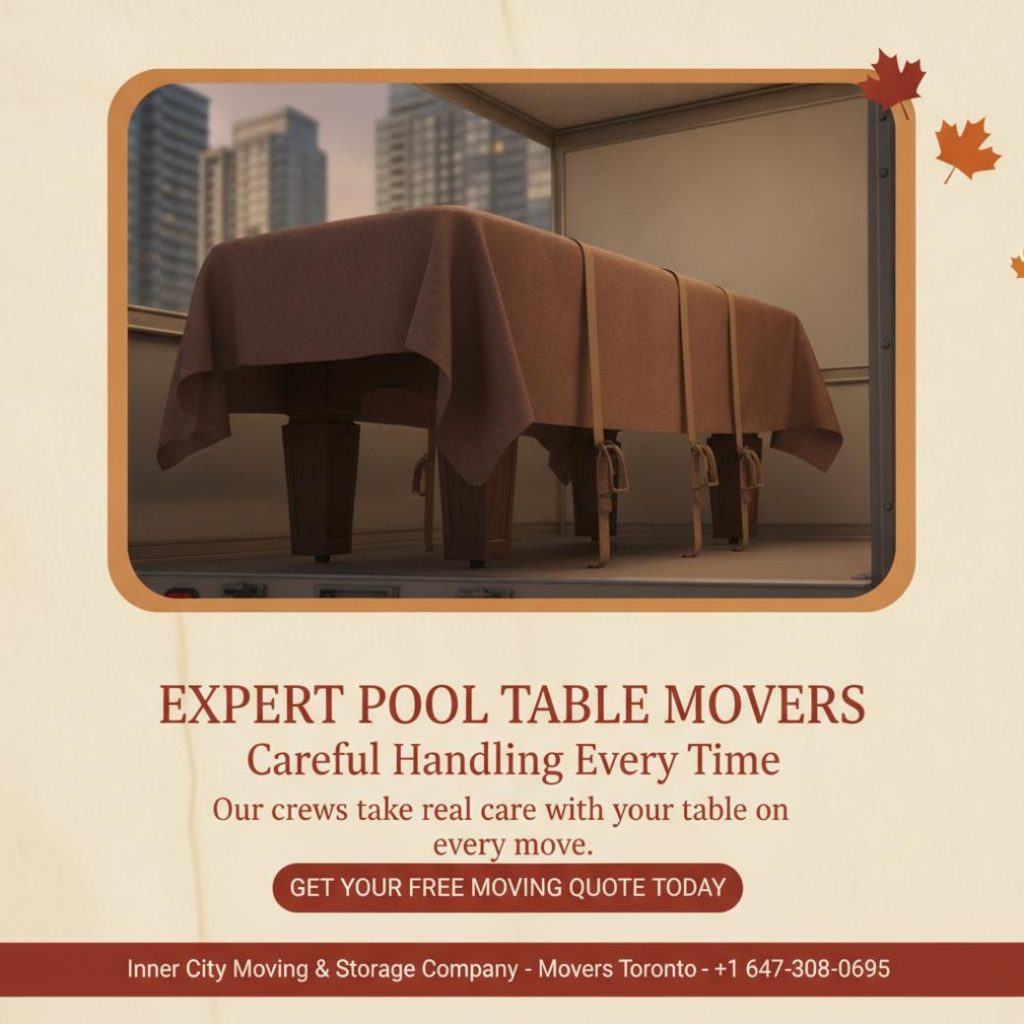How Pool Table Movers in Toronto Protect Your Investment 1 Pool table movers Toronto carefully wrapping pool table in downtown Toronto