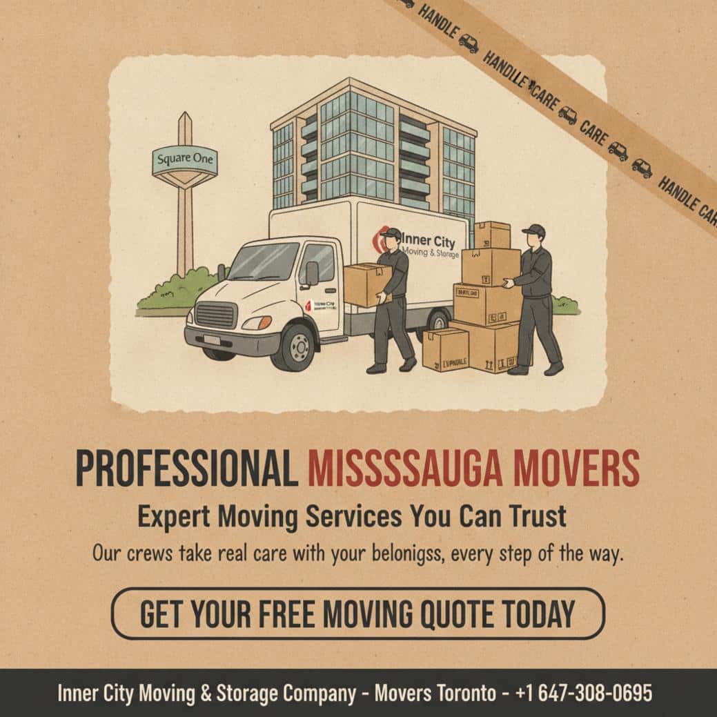 Professional movers with truck at high-rise building Mississauga