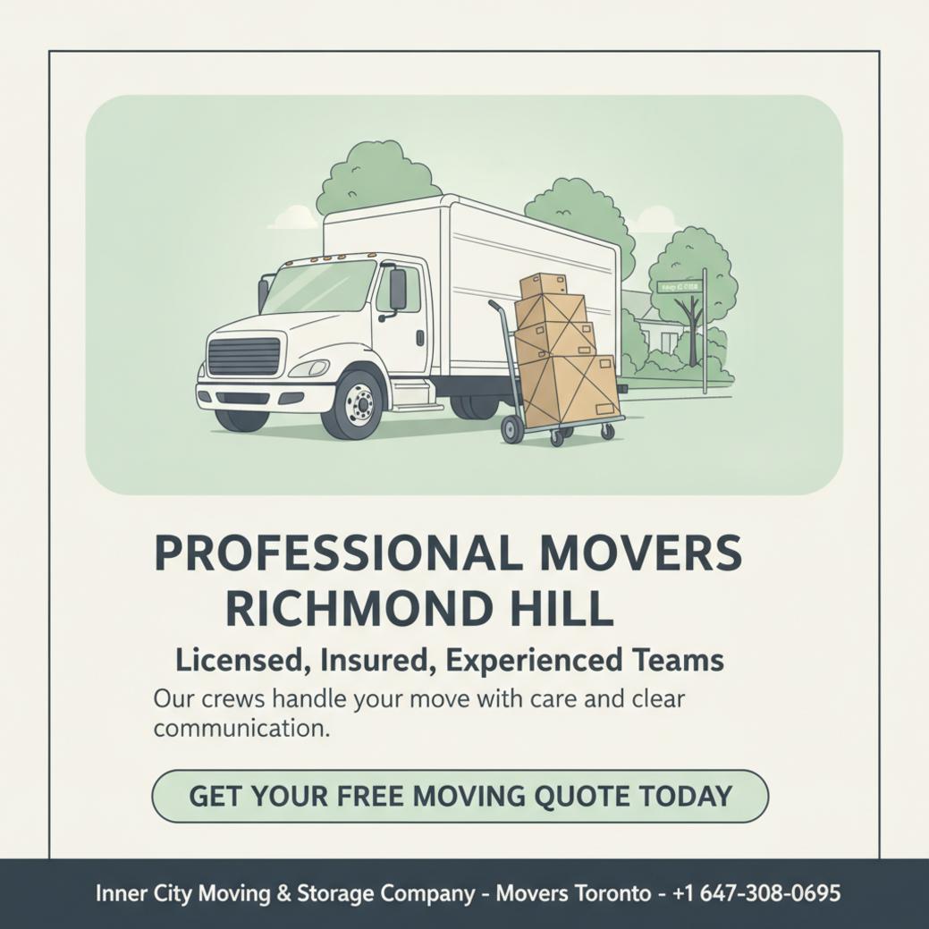 Professional movers Richmond Hill with moving truck and packed boxes outdoors