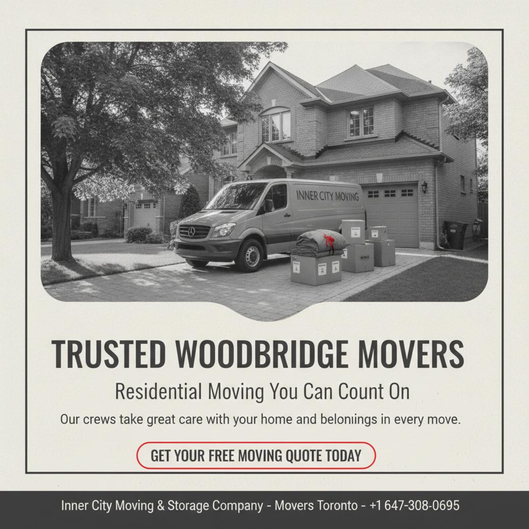 Residential movers with packed boxes outside Woodbridge home