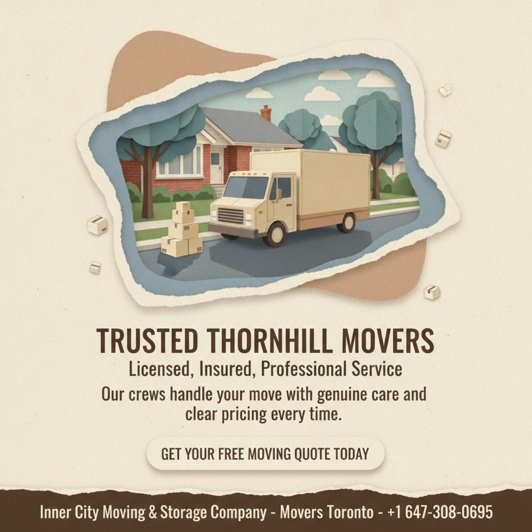 Moving truck with boxes on Thornhill street for Thornhill movers