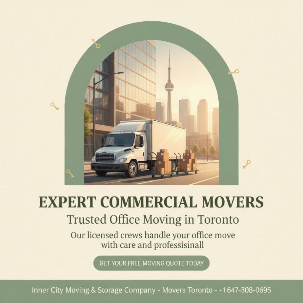 Inner City Moving & Storage truck and packed boxes commercial movers Toronto, ON