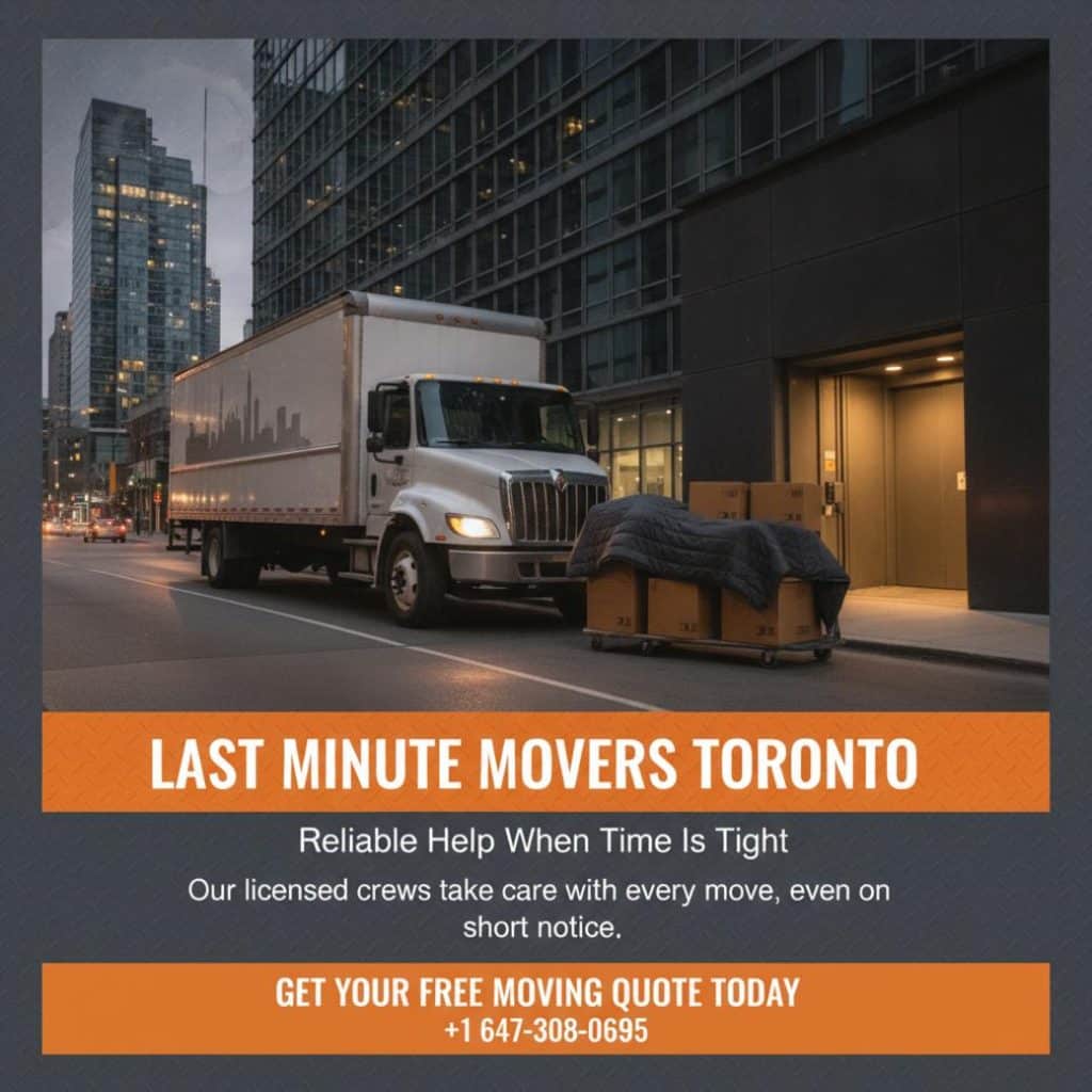 Last minute movers Toronto loading truck near condo elevator