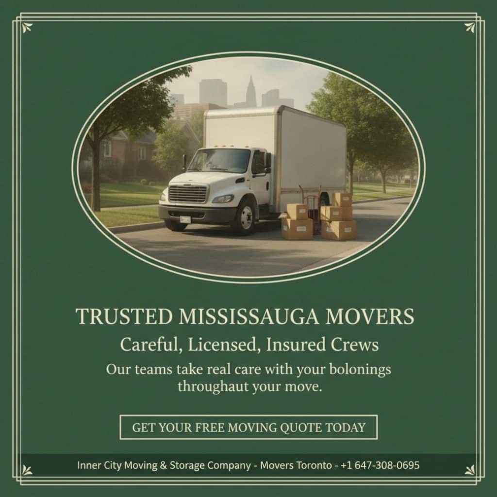 Mississauga movers truck with labeled boxes near Square One Mississauga