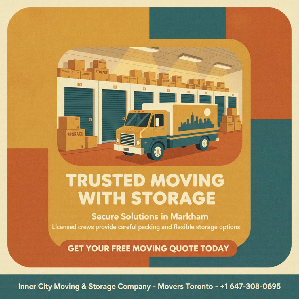 Clean storage units with moving boxes and truck - moving company with storage Markham