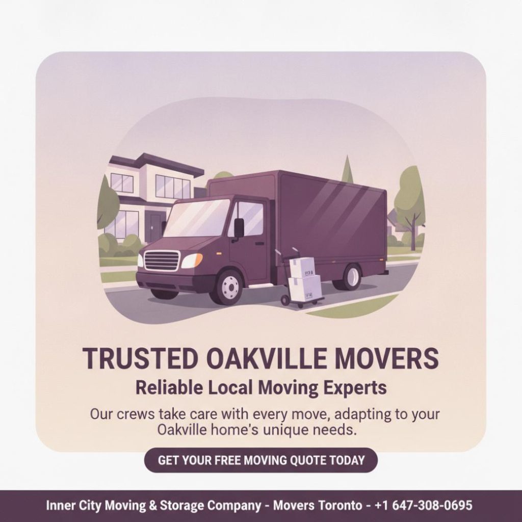 Moving truck and stacked boxes at Oakville home for Oakville movers