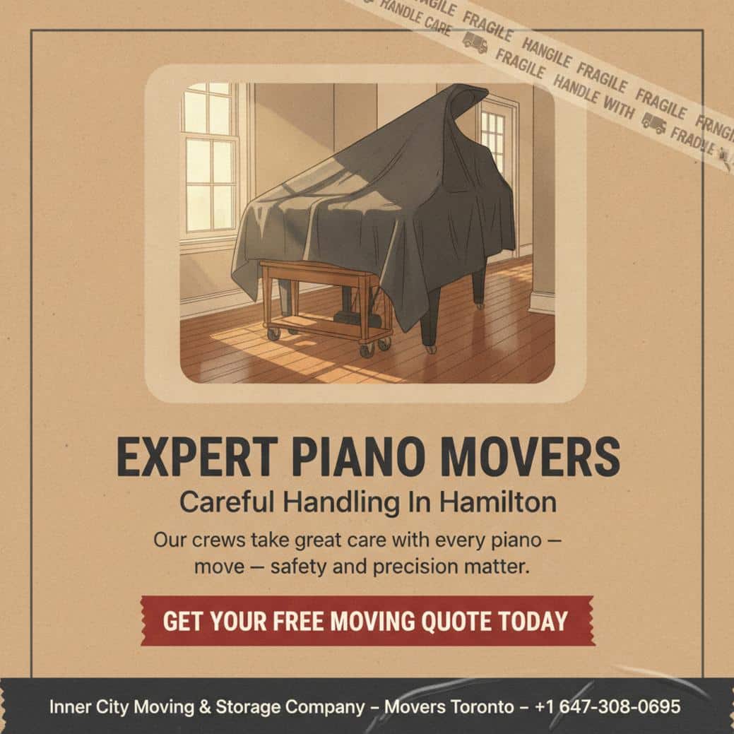 Blanket-wrapped piano on dolly - piano movers Hamilton
