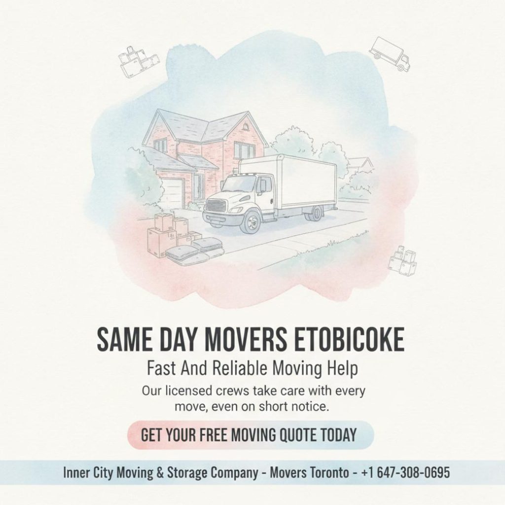 Same day movers Etobicoke moving truck and packed boxes near home
