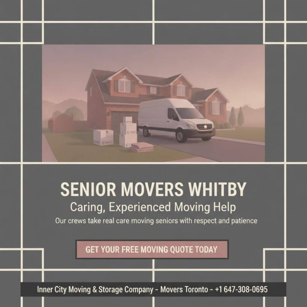 Senior movers carefully packing and moving boxes in Whitby home
