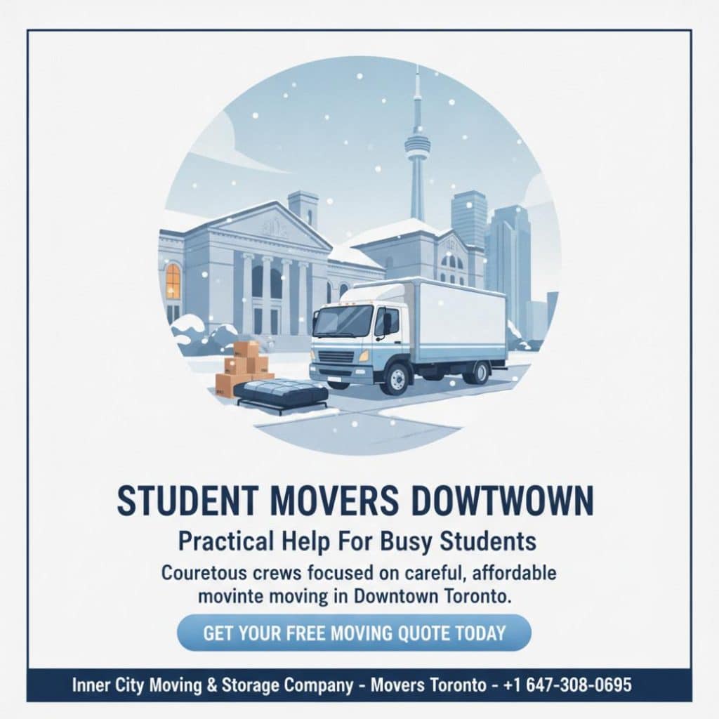 Student movers at downtown Toronto university with moving boxes